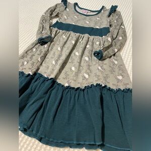 Lilli Lovebird - Teal and Gray Unicorn Kids Dress